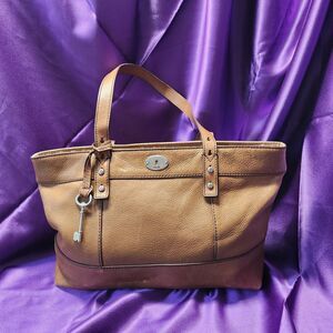 Fossil Long Live Vintage Rih Brown Pebbled Cowhide Leather Tote Shoulder Bag